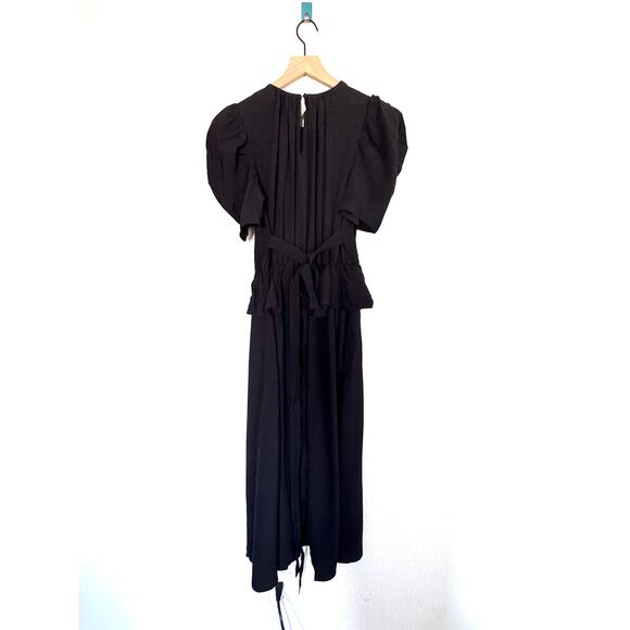 Ulla Johnson Marion Puff-Sleeve Belted Peplum Midi Dress Noir US6 - Picture 6 of 10